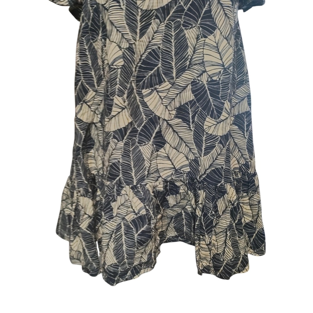 Marine Layer Shirley Navy Blue White Palm Leaf Off Shoulder Ruffle Mini Dress M - Picture 8 of 16